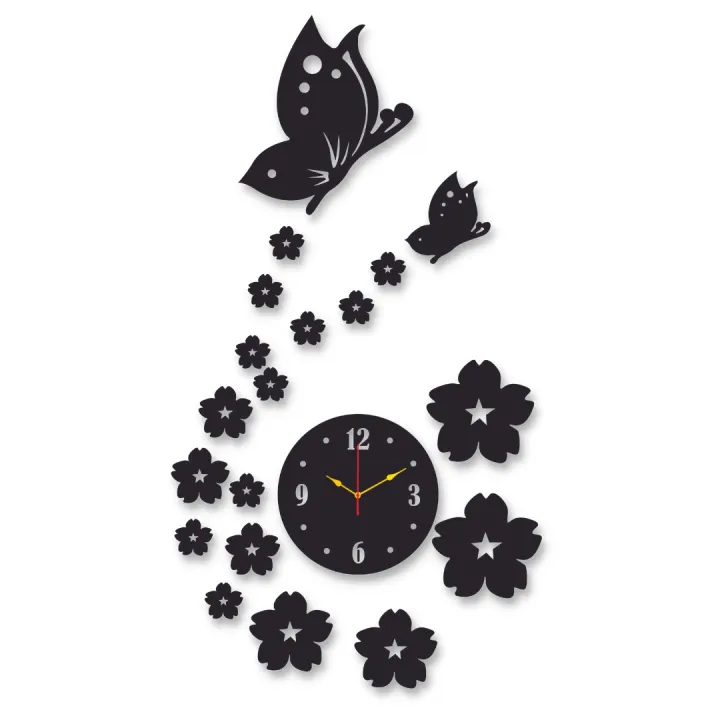 3d wall clock | Wall Clock With Wooden Butterflies , Flowers with light